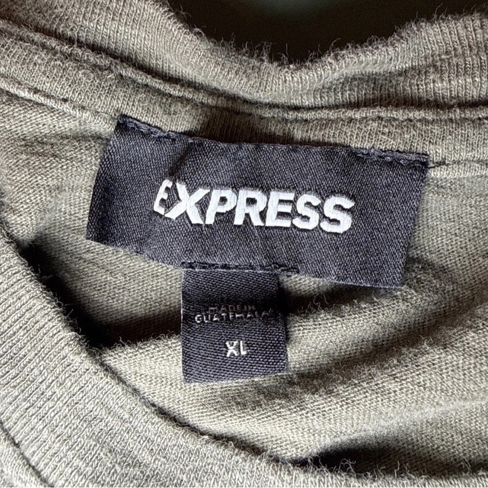 Express Graphic T Shirt Mens XL Olive Green Logo Abstract Streetwear Urban - Picture 6 of 12